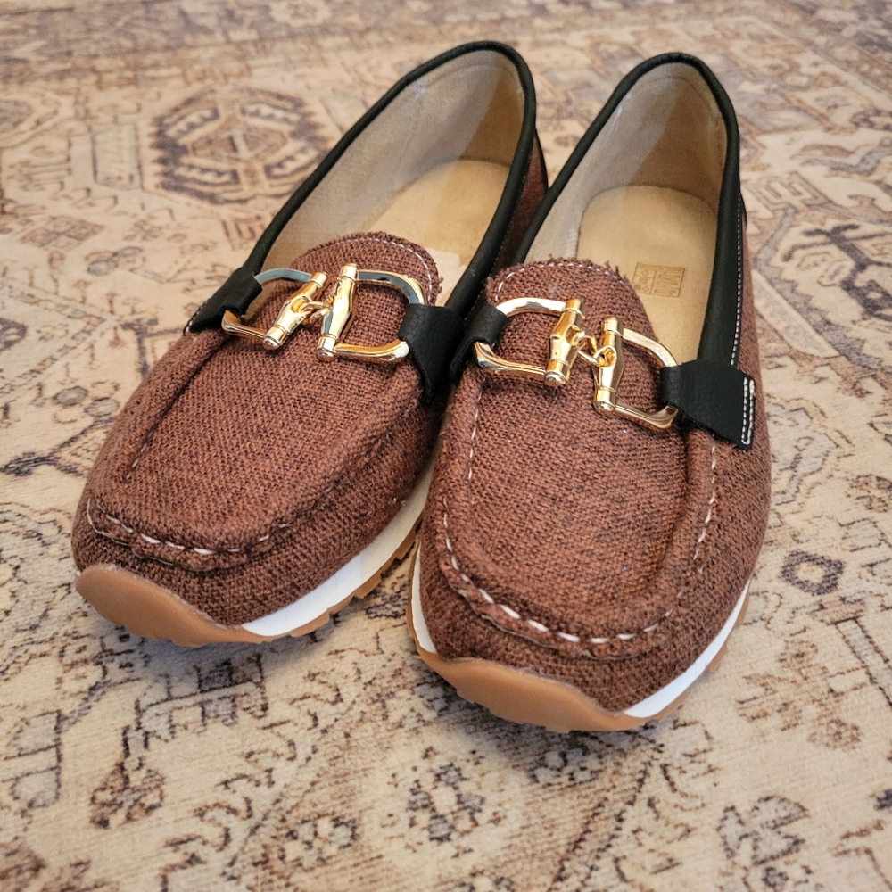 Brown Loafers with Gold Buckle